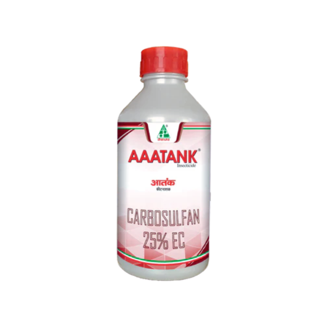 Aaatank is a broad-spectrum insecticide formulated with Carbosulfan 25% EC, designed for effective control of chewing and sucking pests in crops like cotton, brinjal, and vegetables. It works through systemic and contact action, providing rapid knockdown and long-lasting protection.