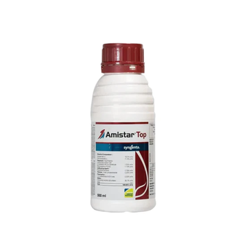 Amistar Top Fungicide is a broad-spectrum systemic fungicide by Syngenta, containing Azoxystrobin 18.2% + Difenoconazole 11.4% SC. It provides preventive and curative control of major fungal diseases in crops like paddy, wheat, vegetables, and fruits, protecting against leaf spots, blights, rusts, and mildews while enhancing crop health and yield.