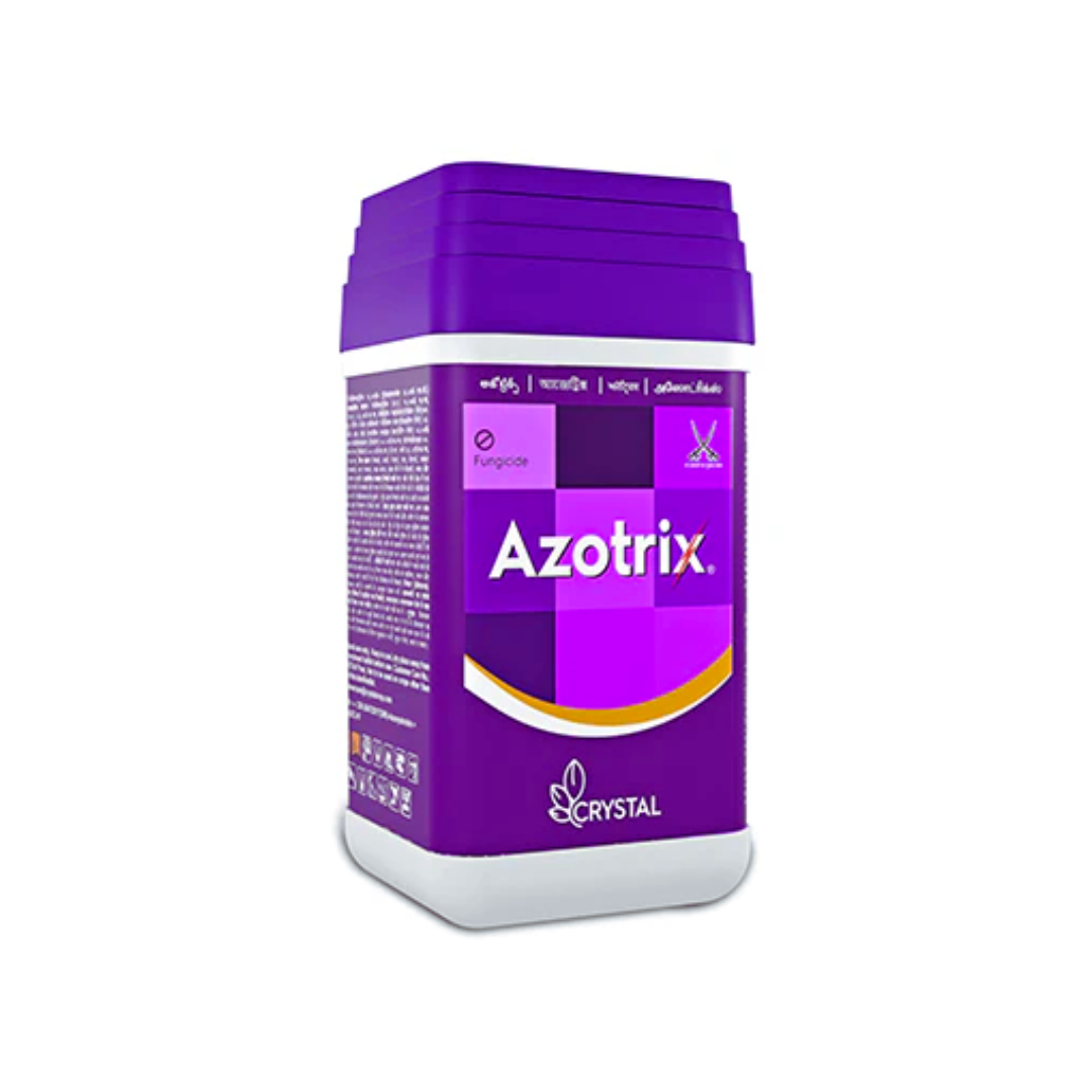 Azotrix fungicide pack displaying formulation -Azoxystrobin 16.7% SC + Tricyclazole 33.3% SC - a systemic fungicide used for controlling blast, leaf spot, and other fungal diseases in paddy and cereal crops, ensuring healthy plants and improved yield.