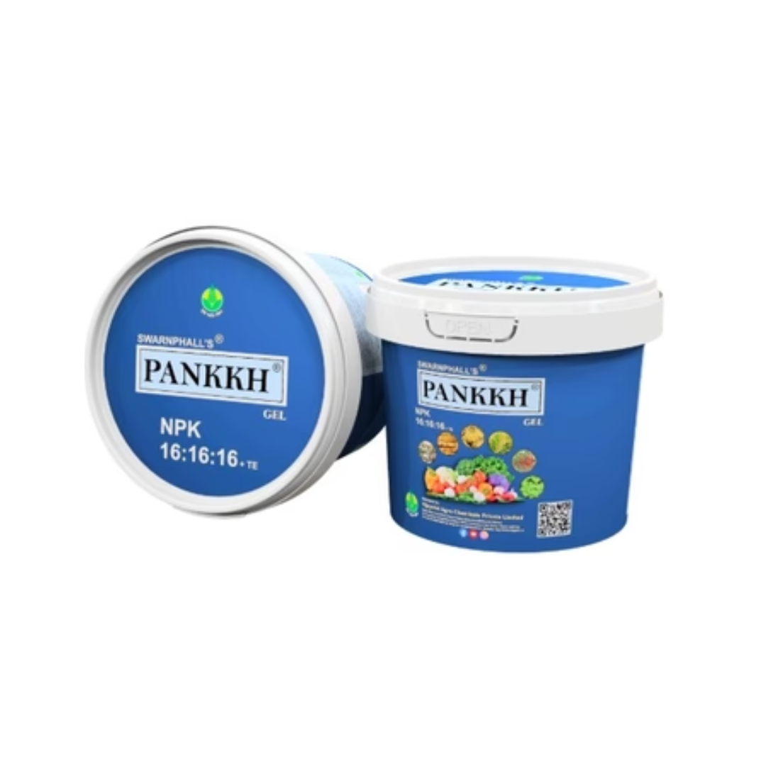 NPK Pankkh Gel 16:16:16 is a balanced N-P-K fertilizer with added trace elements, designed to promote healthy plant growth, improve nutrient uptake, enhance crop yield, and support overall soil fertility for cereals, vegetables, fruits, and other crops.