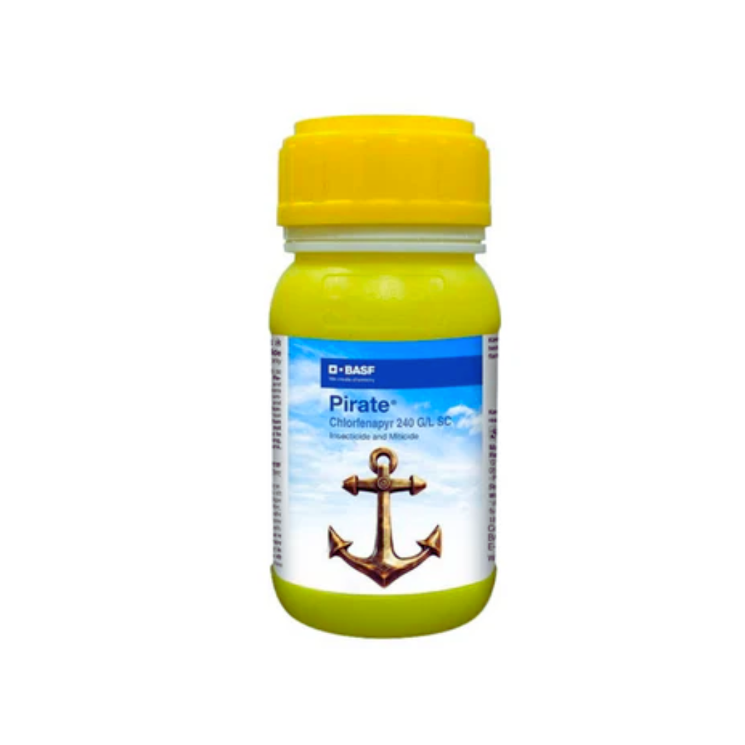 Pirate insecticide containing Chlorfenapyr 240 g/L, used for effective control of resistant pests like bollworms, thrips, and mites in crops.