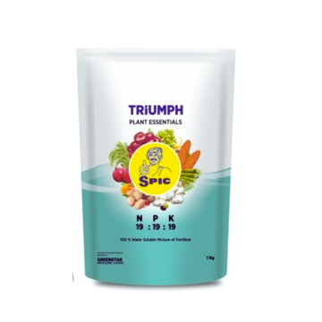 SPIC Triumph NPK 19:19:19 is a balanced water-soluble fertilizer providing essential nitrogen, phosphorus, and potassium for healthy plant growth and improved crop yield.
