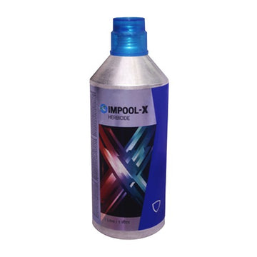 Impool X by Godrej Agrovet – selective post‑emergence grass herbicide (Quizalofop Ethyl 10% EC) bottle with label visible