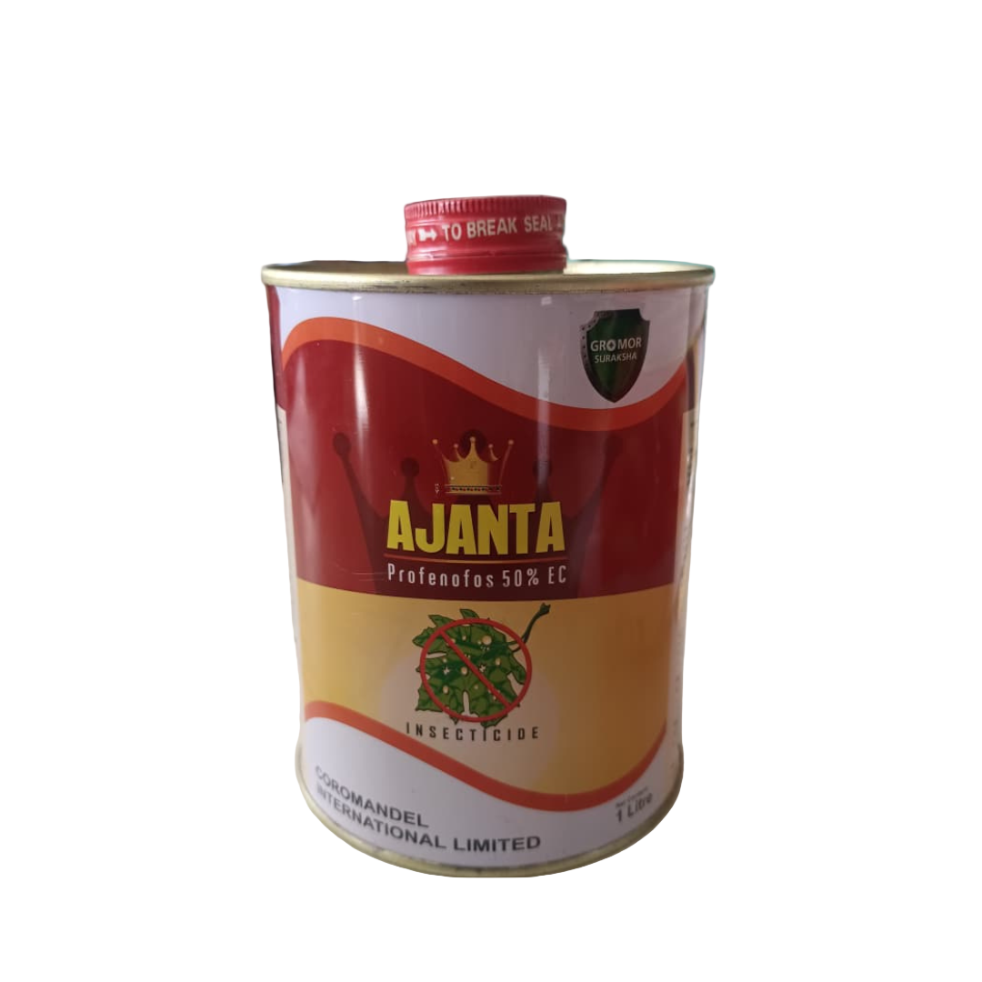 Ajanta Insecticide Profenofos 50% EC – organophosphate insecticide for controlling a wide range of sucking and chewing pests in crops like cotton, paddy, and vegetables, ensuring crop protection and yield improvement.