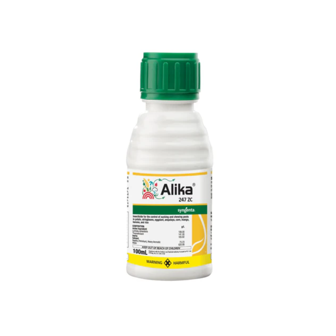 Alika is a next-generation insecticide by Syngenta combining Thiamethoxam 12.6% and Lambda-cyhalothrin 9.5% in a ZC formulation, providing systemic and contact control of sucking and chewing pests in crops like cotton, vegetables, and cereals.