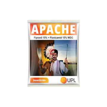 Apache Systemic Insecticide by SWAL containing Fipronil 15% + Flonicamid 15% WDG, designed for controlling sucking pests like aphids, jassids, thrips, whiteflies, and chewing pests such as bollworms in cotton through dual-action systemic and feeding-block modes."