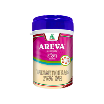 Areva Insecticide containing Thiamethoxam 25% WG, a systemic neonicotinoid for controlling sap-sucking pests like aphids, whiteflies, jassids, and thrips across crops such as rice, cotton, vegetables, and pulses, providing rapid knockdown and long-lasting protection.