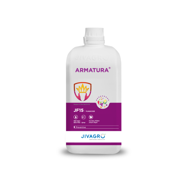 Armatura Fungicide by Jivagro, containing Polyoxin D Zinc Salt 5% SC, is a systemic and contact fungicide designed to control fungal diseases like leaf spot, blight, and rot in crops such as vegetables, fruits, and ornamental plants. It promotes healthy plant growth and improves yield quality.
