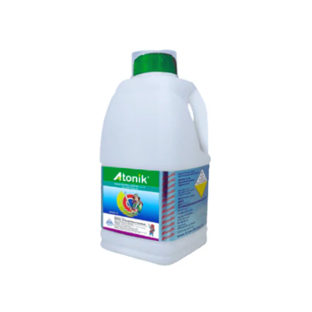 "Atonik plant growth regulator containing 0.3% Sodium para-Nitrophenolate (SL) – enhances crop growth, flowering, and yield, suitable for foliar application across various crops."