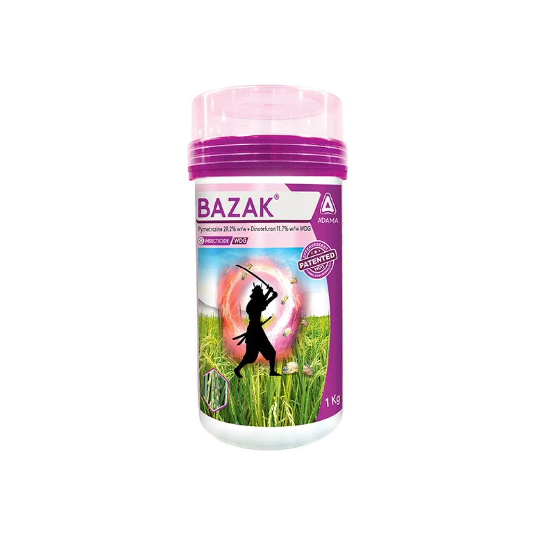 Bazak Insecticide combining Pymetrozine 29.2% and Dinotefuran 11.7%, designed for effective control of sucking pests like planthoppers, aphids, and whiteflies in rice and other crops through contact, ingestion, and systemic action.