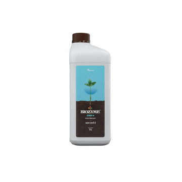 Biozyme Drip+ biostimulant containing seaweed extract (Ascophyllum nodosum) for enhancing root growth, soil health, and overall plant vigor via drip irrigation or drenching.