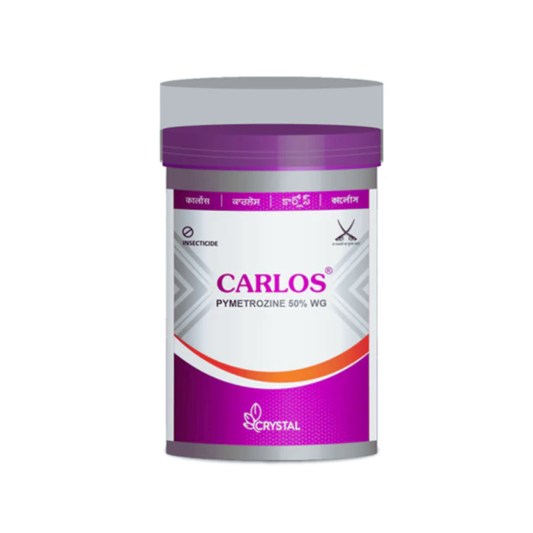 Carlos insecticide packet containing Pymetrozine 50% WG, a systemic insecticide used to control sucking pests like brown planthopper, whitefly, and aphids in rice and other crops, ensuring long-lasting protection and healthier plant growth.