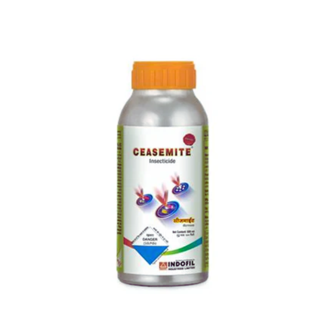Ceasemite Insecticide bottle – containing Propargite 42% + Hexythiazox 2% EC. A dual-action acaricide and insecticide providing effective contact and systemic control of mites, thrips, and other sucking pests across crops like vegetables, fruits, and cotton, ensuring healthy plant growth and improved yield.