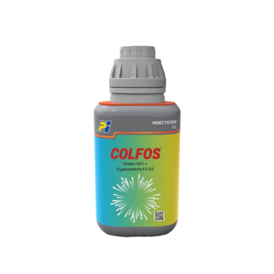 Colfos Insecticide is a dual-action EC formulation containing Ethion 40% and Cypermethrin 5%, providing broad-spectrum control of sucking and chewing pests on crops like cotton, chilli, and vegetables through contact and ingestion, with fast knockdown and long-lasting protection.
