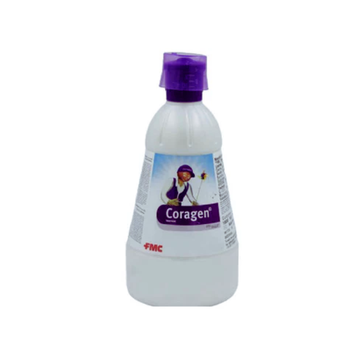 Coragen is a broad-spectrum insecticide formulated with Chlorantraniliprole 18.5% w/w SC, offering systemic and translaminar control of lepidopteran pests like caterpillars and borers in crops such as rice, cotton, tomato, and vegetables, ensuring healthy crop growth and higher yields.