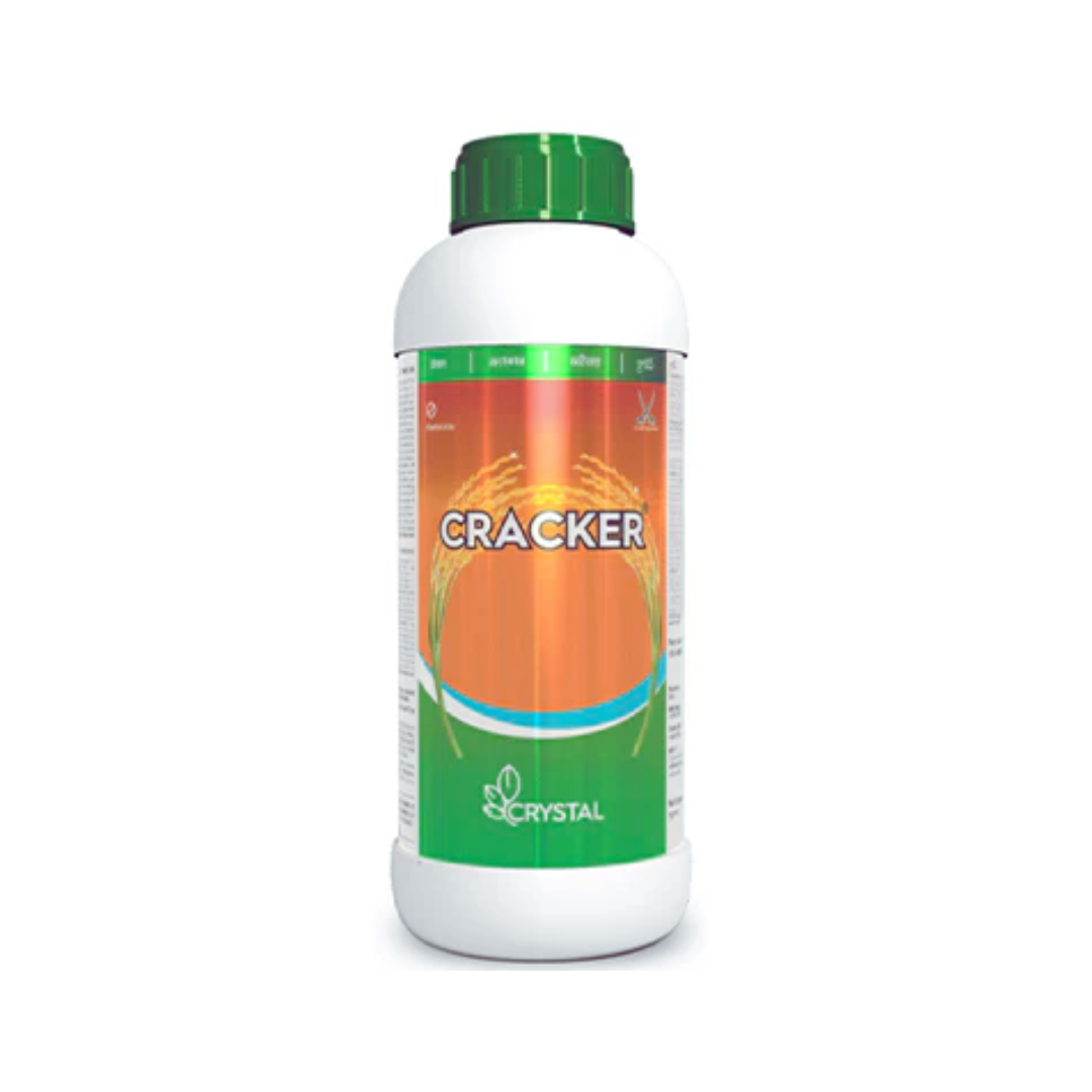 Cracker herbicide bottle containing Penoxsulam 1.02% + Cyhalofop-Butyl 5.1% OD, used for selective post-emergence control of grassy and broadleaf weeds in paddy and other cereal crops.
