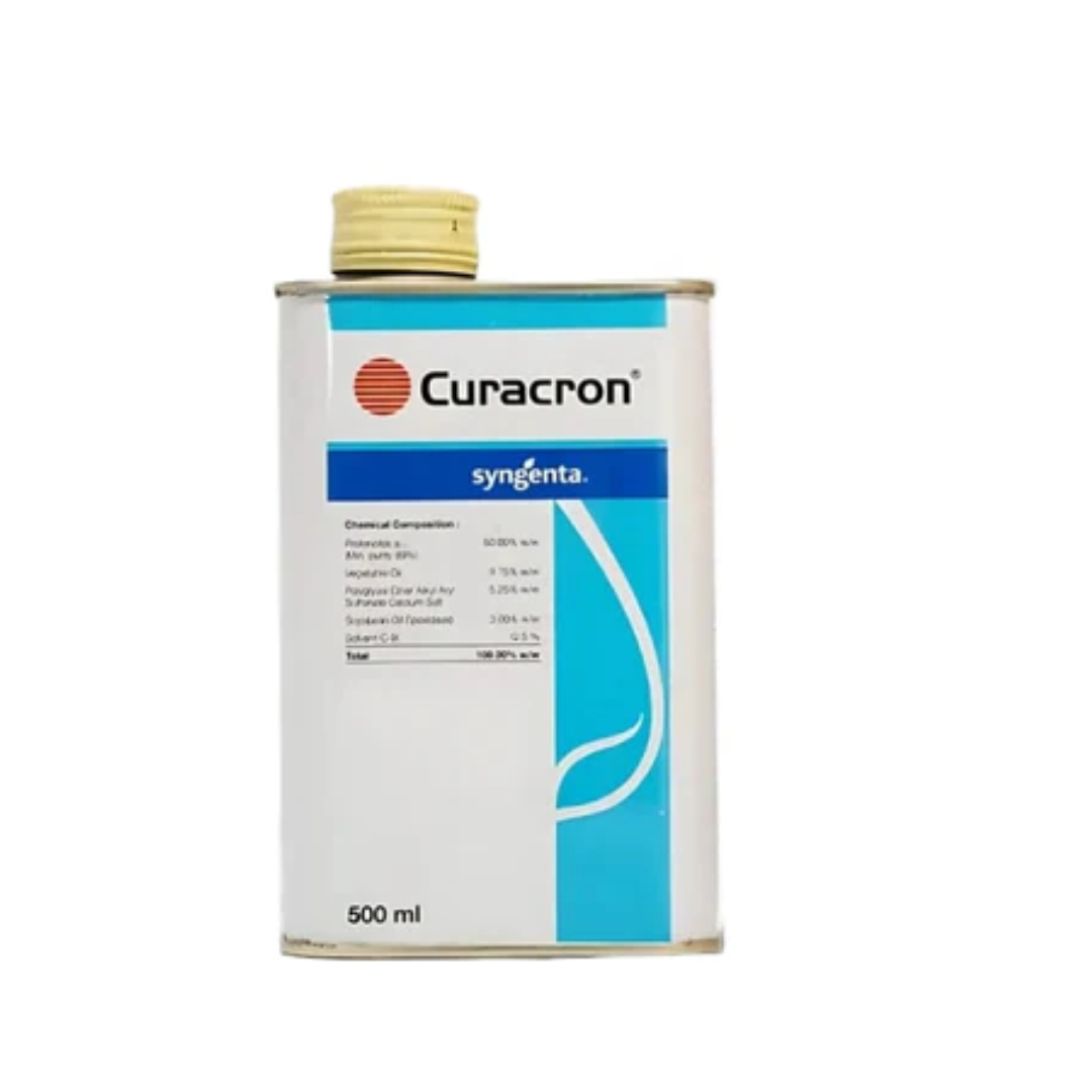 Curacron Insecticide by Syngenta, containing Profenofos 50% EC, a broad-spectrum systemic and contact insecticide designed for effective control of chewing and sucking pests in crops like cotton, vegetables, and pulses.
