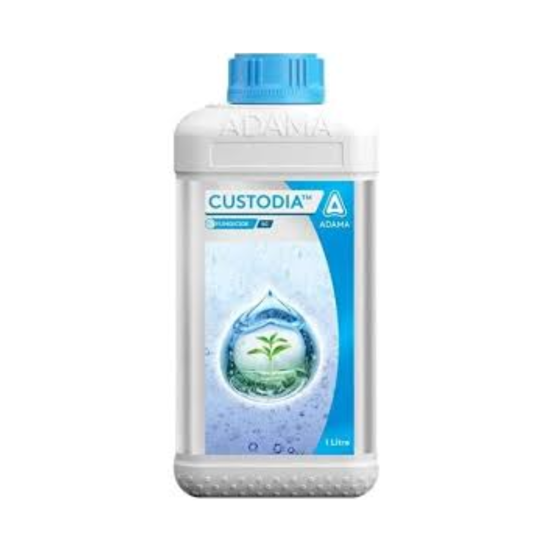 Custodia Fungicide – Azoxystrobin 11% + Tebuconazole 18.3% SC broad-spectrum systemic fungicide for effective control of fungal diseases in crops.