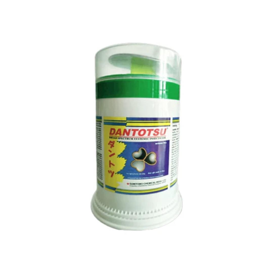 "Dantotsu Insecticide – Clothianidin 50% WDG, a systemic insecticide for controlling sucking pests like aphids, whiteflies, jassids, and leafhoppers in crops such as cotton, vegetables, and pulses; formulated as water-dispersible granules (WDG) for foliar application."