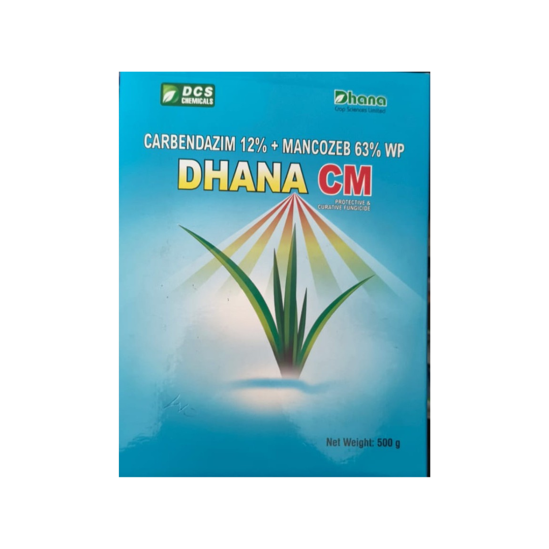Carbendazim 12% + Mancozeb 63% WP Dhana CM pack for wide-spectrum crop fungal disease control