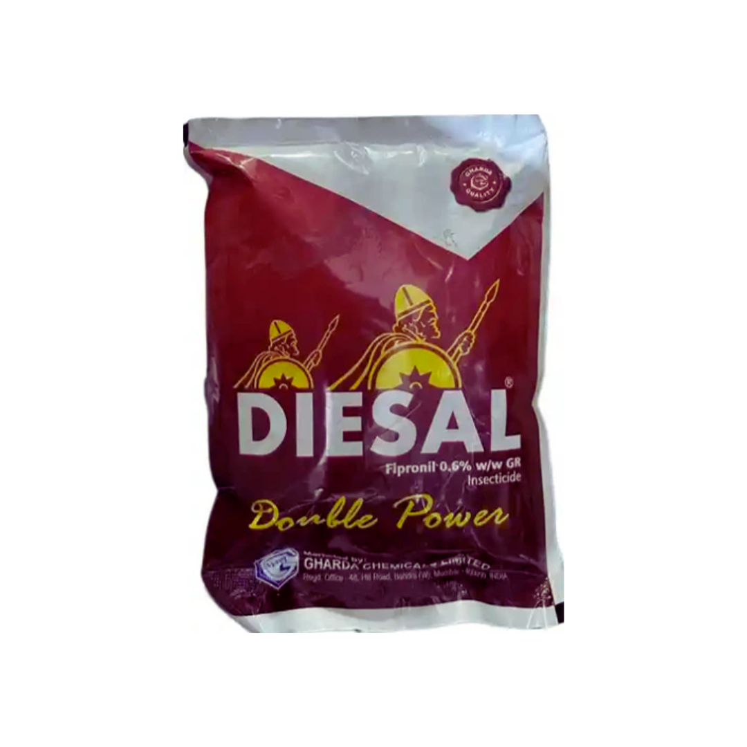 Diesal Insecticide bottle – containing Fipronil 0.6% w/w. A systemic insecticide designed for soil application, effectively controlling pests such as termites, stem borers, root grubs, and other soil-dwelling insects, ensuring healthy crop establishment and improved yield.