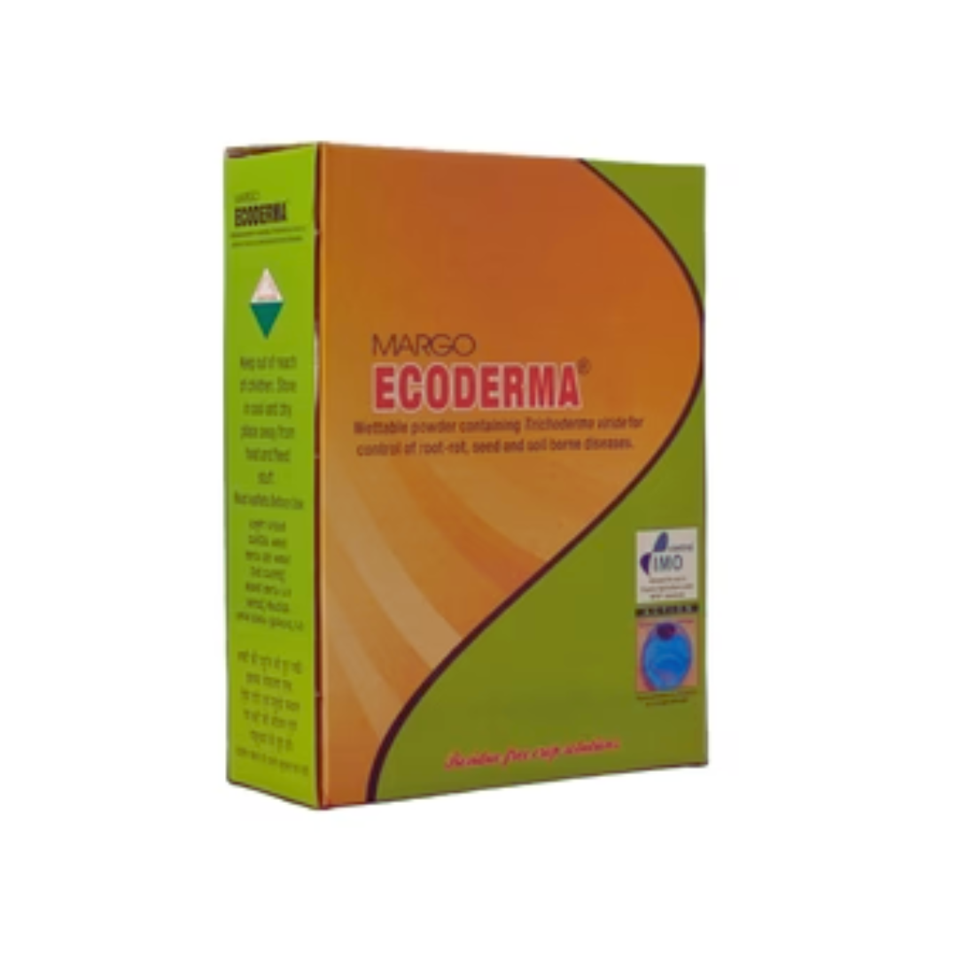 Ecoderma Trichoderma viride 1.0% WP is a biocontrol agent containing Trichoderma viride spores, designed to protect crops from soil-borne fungal diseases. It promotes healthy root development, enhances nutrient uptake, and improves soil microbial activity. Suitable for seed treatment, soil application, and nursery beds, it is safe for beneficial microbes and approved for organic farming.