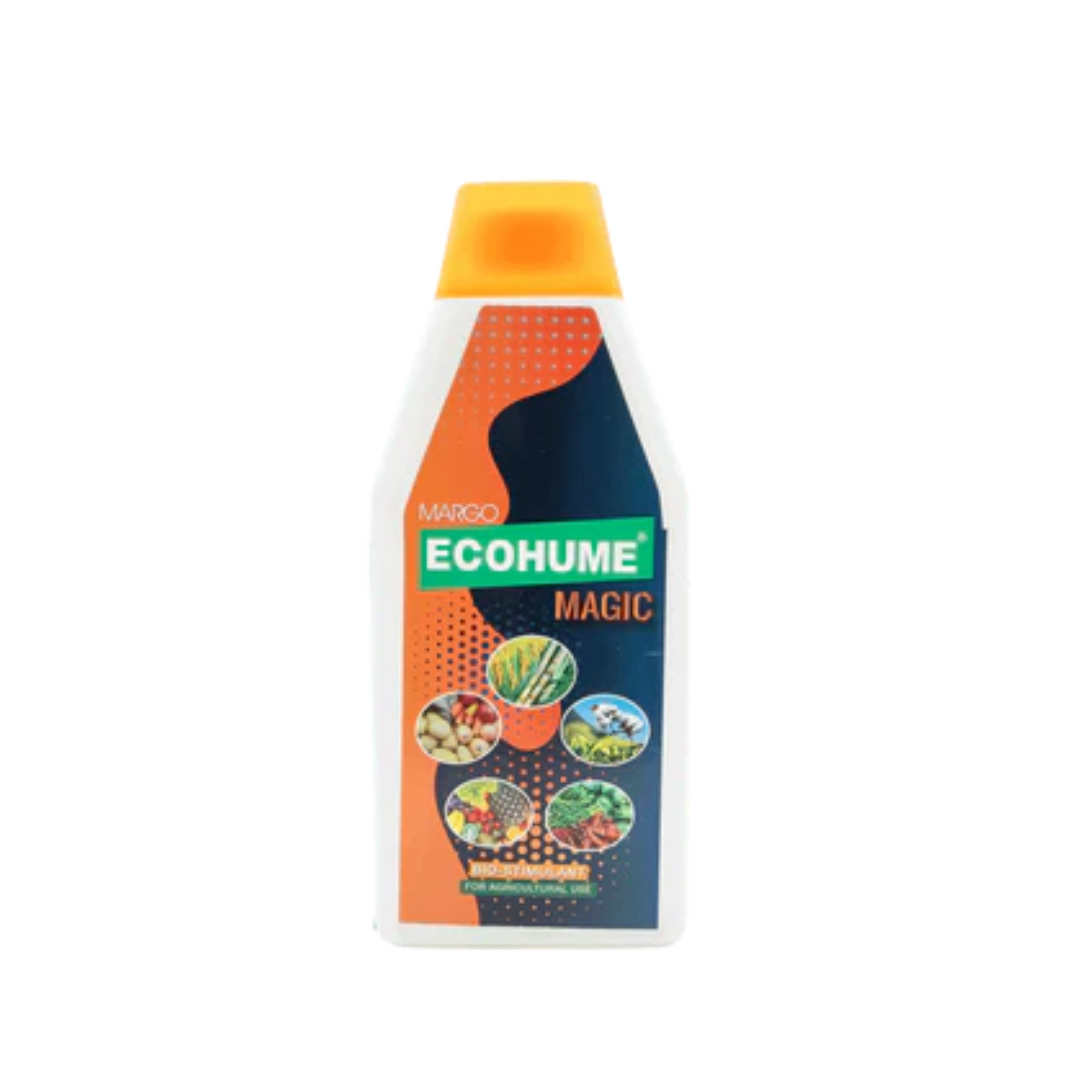 Ecohume Magic Biostimulant (Humic Substances + NPK Nutrients) – A bioactive plant growth enhancer that improves soil structure, nutrient uptake, and crop resilience. Promotes early establishment, canopy development, and higher yields across vegetables, fruits, field crops, and ornamental plants. 100% water-soluble formulation suitable for both foliar and drip applications.