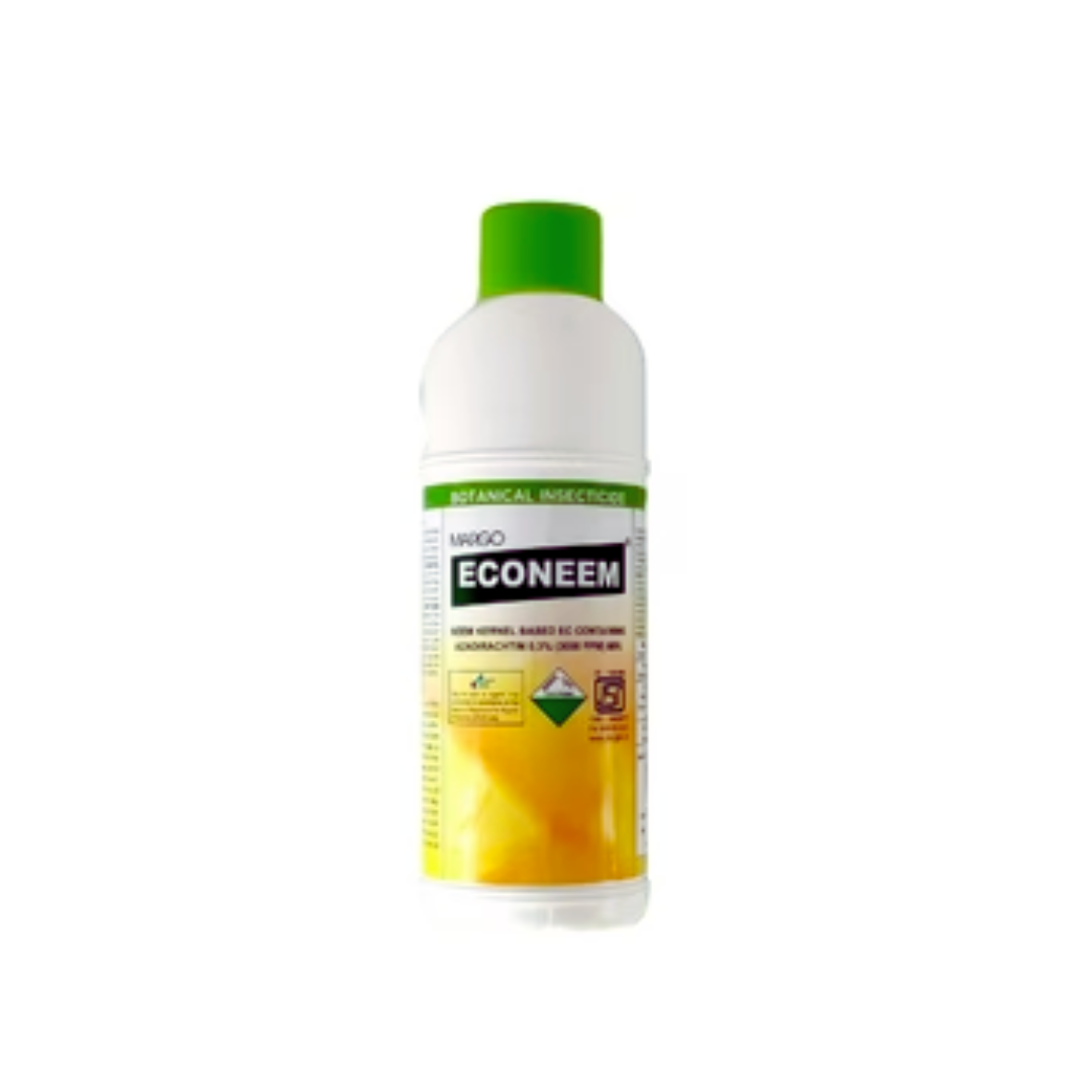 Econeem 3000ppm (Azadirachtin 0.3%) — a natural neem-based bio-insecticide that effectively controls a wide range of sucking and chewing pests such as aphids, whiteflies, thrips, and fruit borers. It works as a repellent, antifeedant, and insect growth regulator, disrupting pest development while being safe for beneficial insects. Ideal for organic and IPM farming, Econeem 3000ppm ensures eco-friendly pest management and residue-free crops.