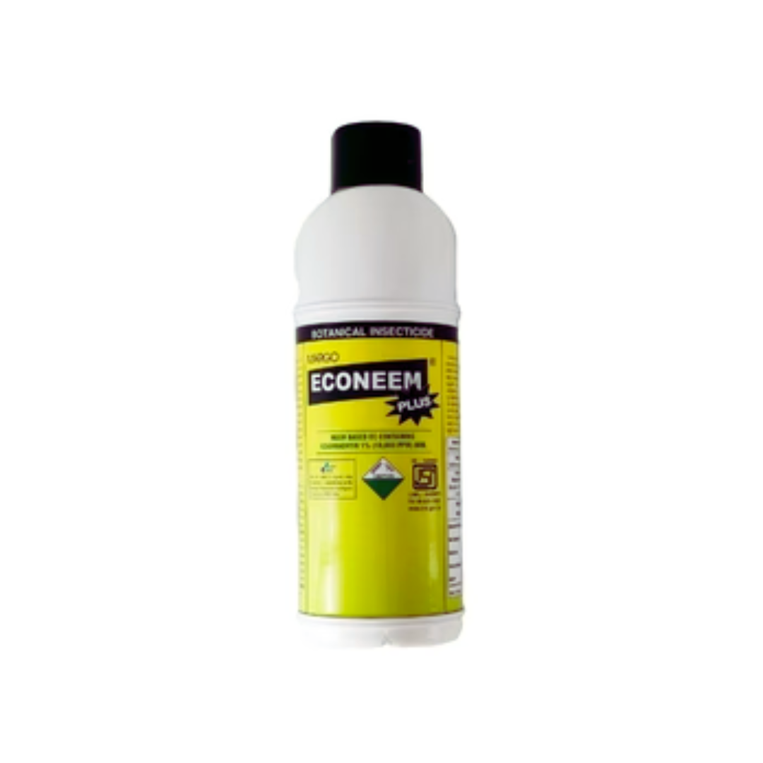 Econeem Plus 10000 ppm is a botanical insecticide formulated with Azadirachtin 10000 ppm derived from neem. It acts as an antifeedant, repellent, and growth regulator, effectively controlling a wide range of sucking and chewing pests like aphids, whiteflies, jassids, and caterpillars. Safe for beneficial insects and suitable for use in organic and integrated pest management (IPM) programs.