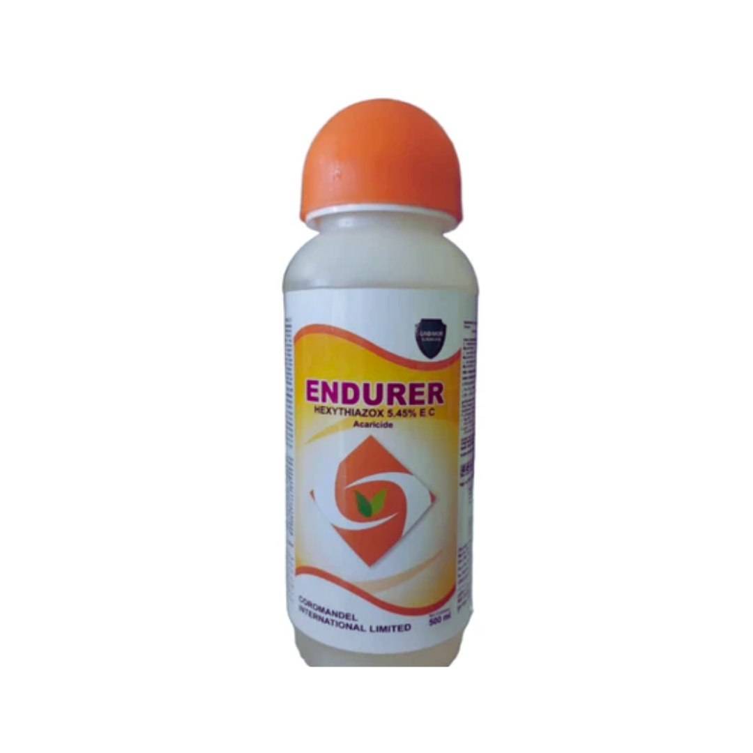 Endurer is an insect growth regulator acaricide containing Hexythiazox 5.45% EC, designed to control phytophagous mites at all life stages (eggs, larvae, and nymphs) across crops like tea, chili, apple, grapes, brinjal, okra, and other fruits and vegetables.