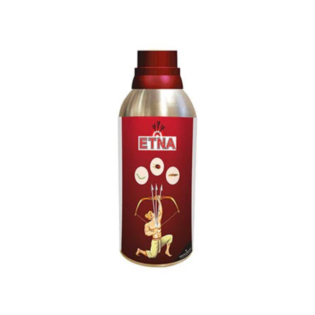 Etna Insecticide bottle labeled Profenophos 40% EC + Fenpyroximate 2.5% EC, a broad-spectrum crop protection product used to control sucking pests and mites in crops like cotton and vegetables; packaged in a liquid formulation for foliar spray; helps protect crops from pest damage and supports healthy plant growth.