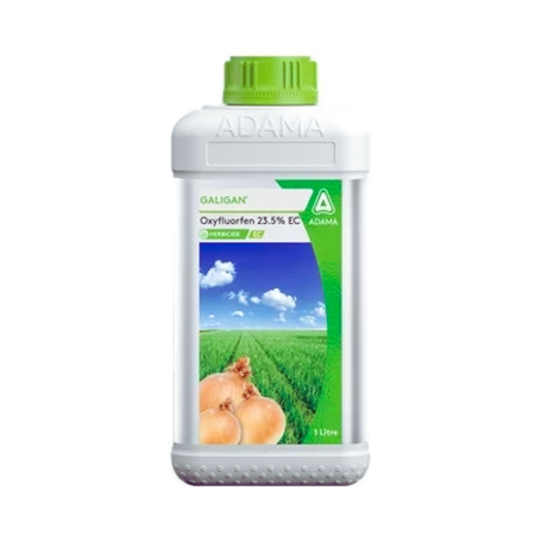 Galigan herbicide containing Oxyfluorfen 23.5% EC, used for effective weed control in crops.