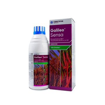 Galileo Sensa is a broad-spectrum fungicide containing Picoxystrobin 6.78% and Tricyclazole 20.33% SC, providing both preventive and curative control of fungal diseases like blast and brown spot in rice through foliar application.