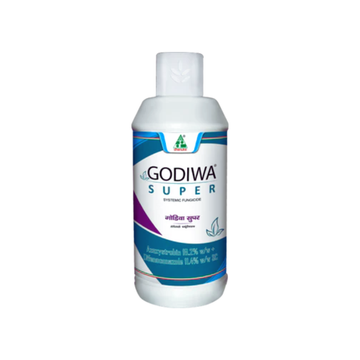 Godiwa Super Fungicide – Azoxystrobin 18.2% + Difenoconazole 11.4% SC by Dhanuka, a broad-spectrum systemic fungicide providing protective and curative action against fungal diseases in crops.