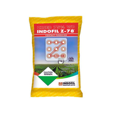 Indofil Z78 Fungicide containing 75% Zineb, a broad-spectrum protective fungicide for controlling leaf spots, blights, and other fungal diseases in crops like wheat, paddy, vegetables, and fruits.