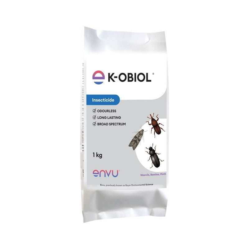 K-Obiol is a residual pesticide effective against stored grain pests like weevils, beetles, moths, etc. that affect rice and wheat.