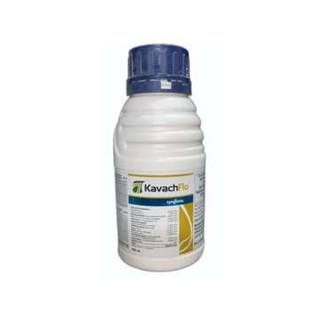 Kavach Flo Fungicide by Syngenta, formulated with Chlorothalonil 40% + Difenoconazole 4% SC, is a broad-spectrum systemic and contact fungicide designed for effective control of major fungal diseases in crops like paddy, wheat, vegetables, and fruits, providing preventive and curative protection with improved crop health and yield."
