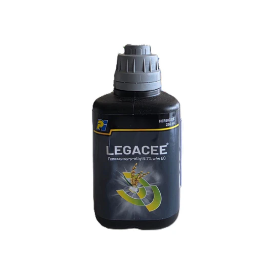 "Legacee Insecticide – Fenoxaprop-p-ethyl 6.7% EC by PI Industries, a selective systemic herbicide for controlling annual and perennial grassy weeds in crops, offering rapid absorption, effective pre- and post-emergence control, and crop safety."