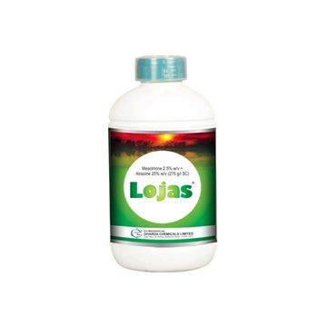 Lojas Herbicide (Mesotrione 2.27% + Atrazine 22.7% SC) - a selective, post-emergent herbicide designed for effective control of broadleaf and grassy weeds in maize crops. It provides dual action through mesotrione and atrazine, ensuring long-lasting weed suppression, crop safety, and improved maize growth and yield.