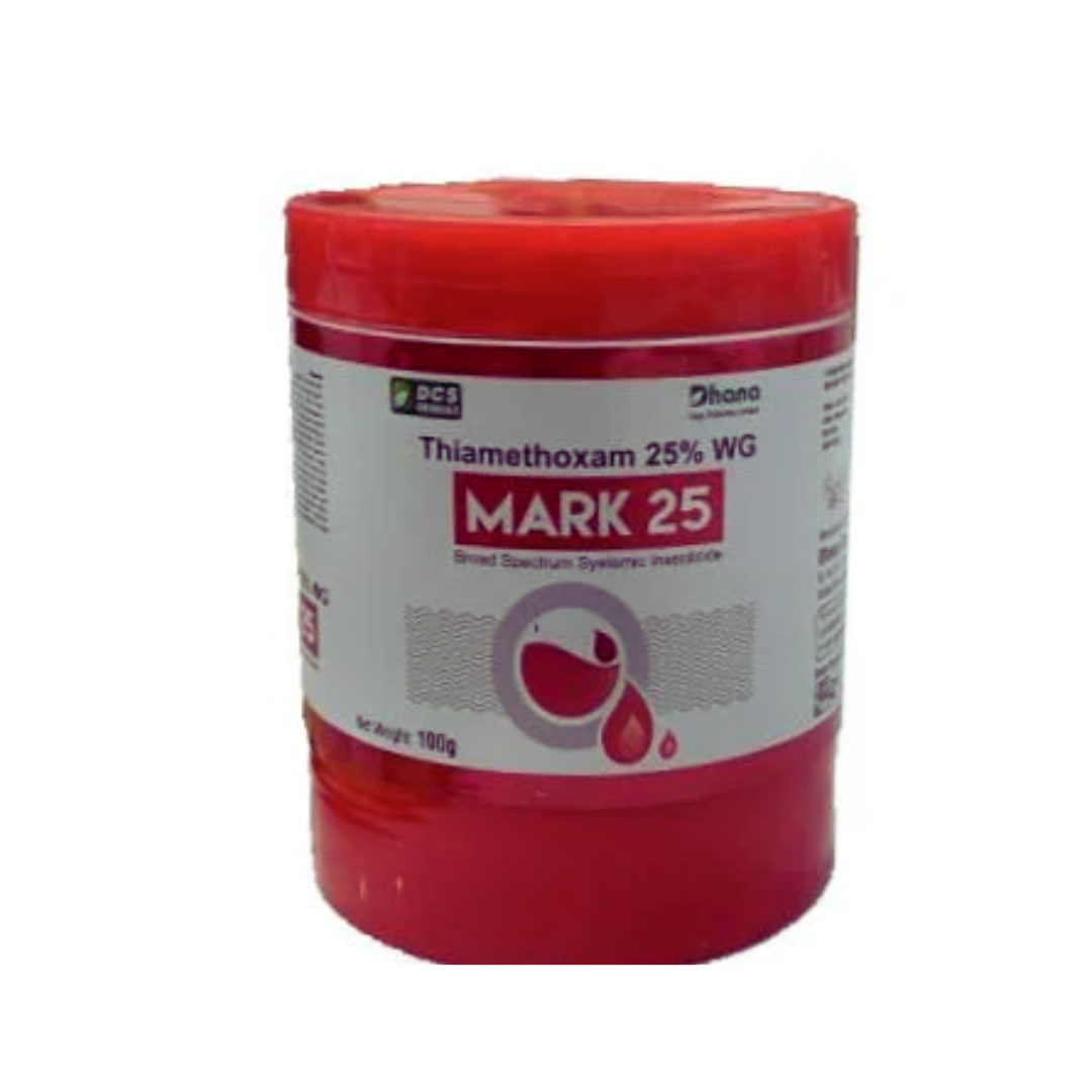 Mark 25 Insecticide (Thiamethoxam 25% WG) by Corteva – a systemic, broad-spectrum insecticide in water-dispersible granule form, effective against sucking and chewing pests like aphids, whiteflies, and jassids across crops such as cotton, rice, and vegetables.