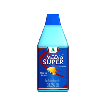 Media Super Insecticide by Dhanuka – Imidacloprid 30.5% SC, a systemic insecticide providing broad-spectrum control of sucking pests like aphids, whiteflies, jassids, and thrips across various crops.
