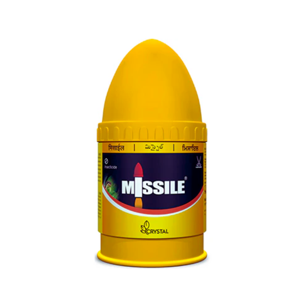 Missile insecticide containing Emamectin Benzoate 5% SG, a soluble granule formulation designed for fast-acting control of lepidopteran pests in crops, offering both contact and stomach poison action.