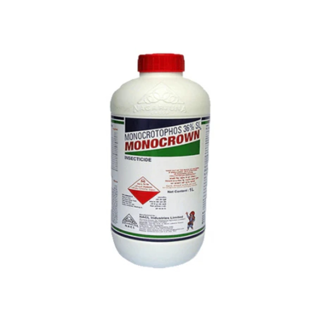 "Monocrown Insecticide is a systemic organophosphate insecticide containing Monocrotophos 36% SL. It provides rapid knockdown and broad-spectrum control of sucking and chewing pests in crops such as cotton, vegetables, and pulses through contact and stomach action."
