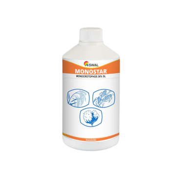 "Monostar Insecticide containing 36% SL Monocrotophos – a systemic and contact insecticide for controlling sucking and chewing pests in crops like cotton, paddy, and vegetables."