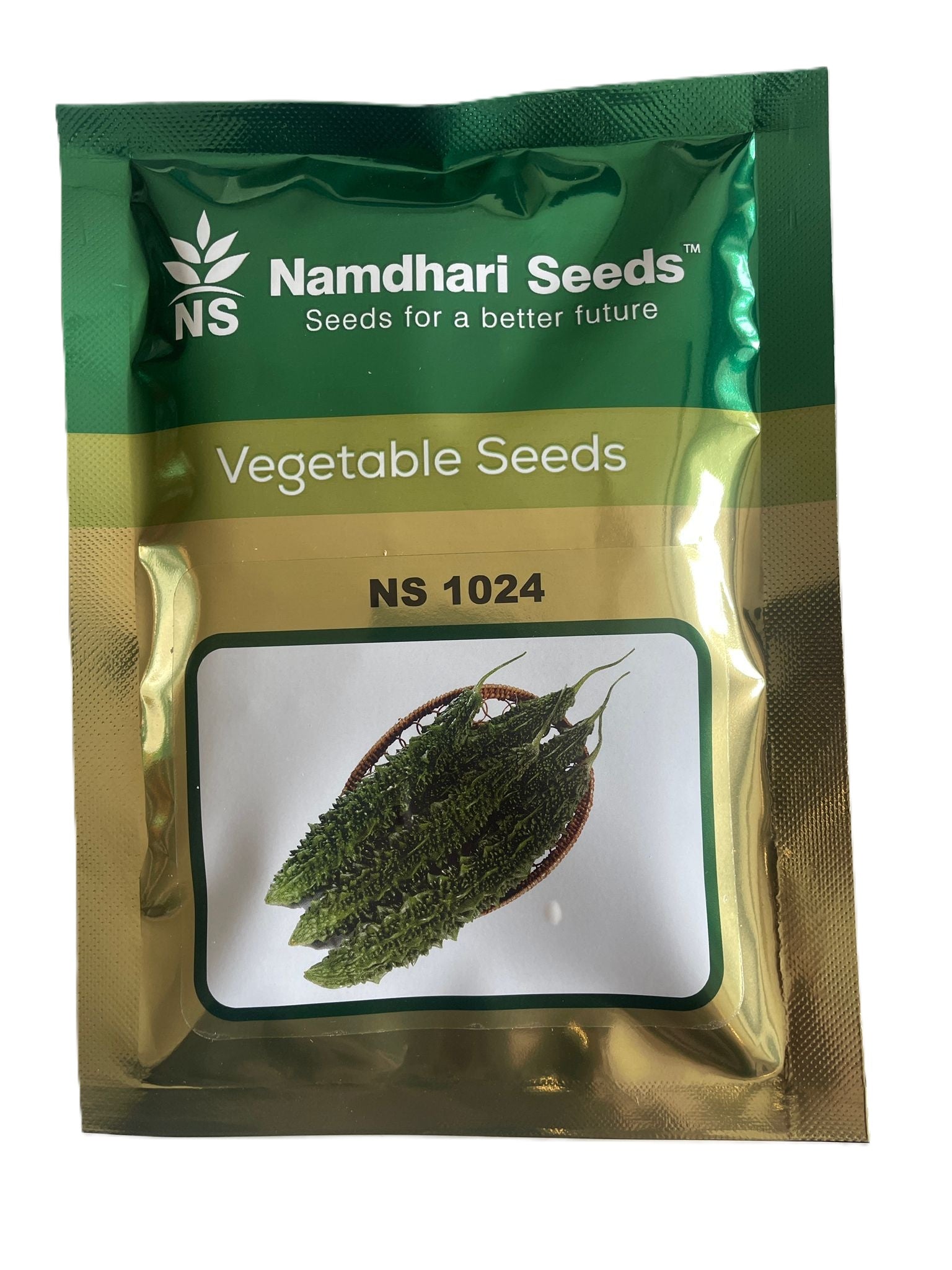 Fresh and healthy Namdhari NS 1024 bitter gourd showcasing vibrant green color, ideal for home gardening and vegetable cultivation.