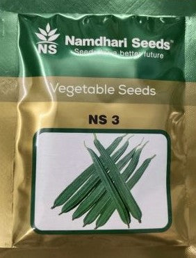 Namdhari NS 3 F1 Hybrid Ridge Gourd seeds packet with label, high-yield hybrid variety for uniform, tender ridge gourd cultivation in vegetable farming