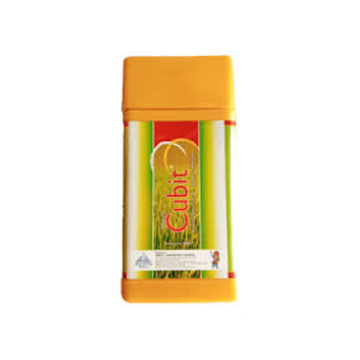 Nagarjuna Cubit Herbicide bottle containing 10% SC Bispyribac Sodium, a selective post-emergence herbicide for controlling grassy and broadleaf weeds in rice crops.