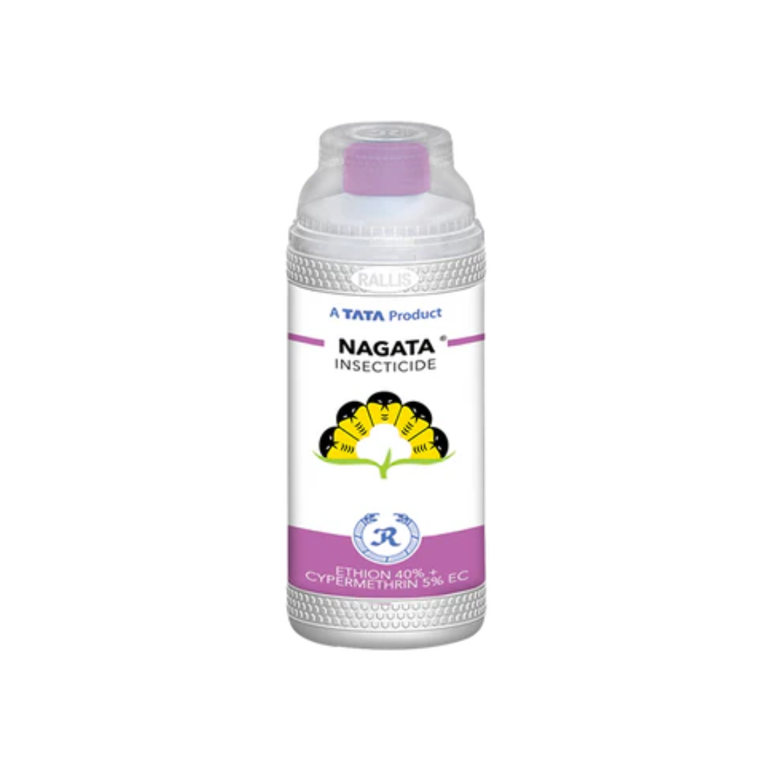 Nagata is an emulsifiable concentrate (EC) insecticide containing 40% Ethion and 5% Cypermethrin, designed for effective control of bollworms and other insect pests in cotton and vegetable crops.
