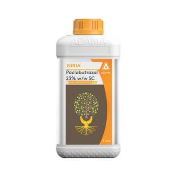 Niria Plant Growth Regulator – Paclobutrazole 23% SC formulation that promotes flowering and enhances fruit quality by regulating plant growth.