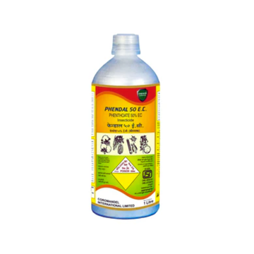 Phendal (Phenthoate 50% EC) insecticide bottle by Coromandel, an emulsifiable concentrate formulation used for effective control of sucking and chewing pests such as aphids, jassids, thrips, and bollworms in cotton, paddy, and vegetable crops.